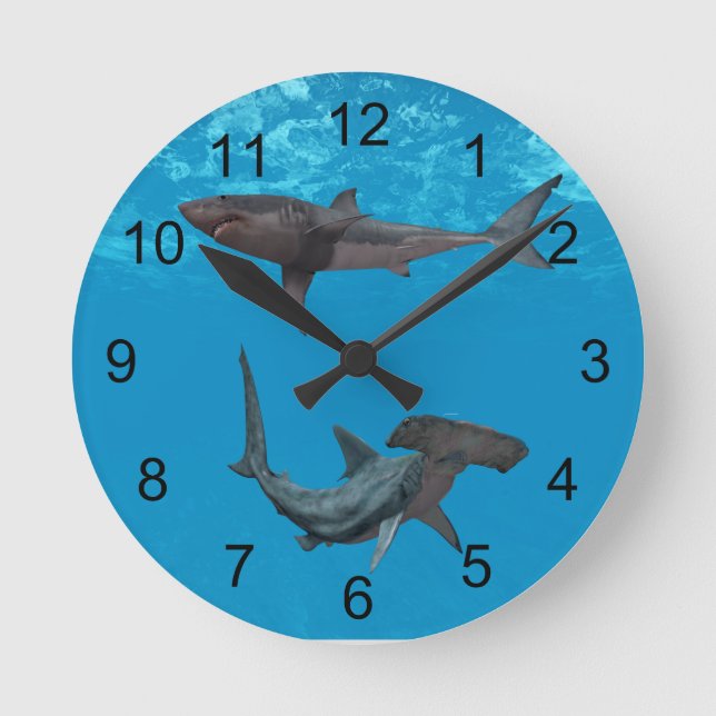 Underbar vit och Hammerhead Shark Clock Rund Klocka (Framsida)