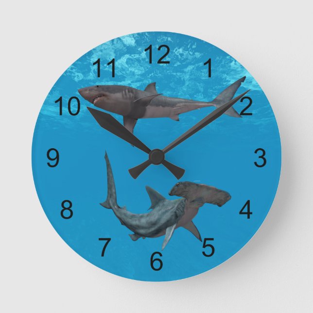 Underbar vit och Hammerhead Shark Clock Rund Klocka (Framsida)