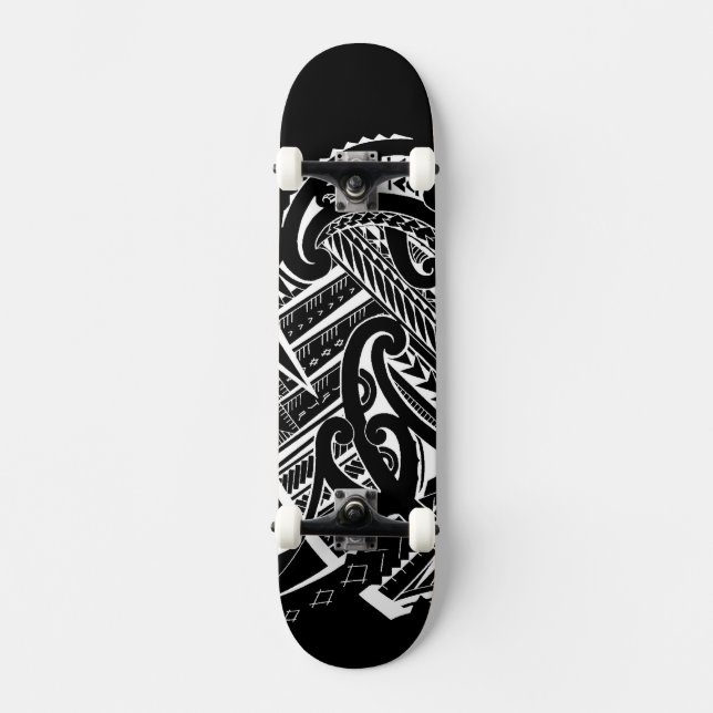 underbar vit på svart stam- samoan tatuering skateboard bräda 20 cm (Framsida)