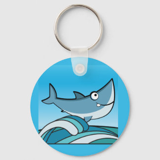 UNDERBAR VIT SHARK LYCKLIG TECKNAD FISH ROLIGT BLU NYCKELRING