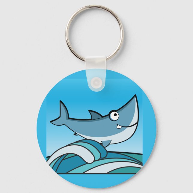 UNDERBAR VIT SHARK LYCKLIG TECKNAD FISH ROLIGT BLU NYCKELRING (Framsida)