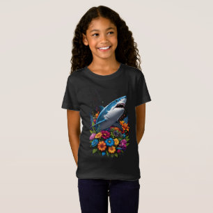 Underbar vit Shark T-Shirt med blommigt