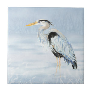Underbar Watercolor Blue Heron Bird Wildlife Art Kakelplatta