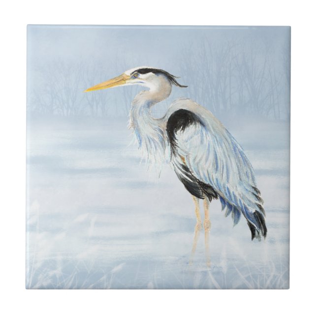 Underbar Watercolor Blue Heron Bird Wildlife Art Kakelplatta (Framsidan)