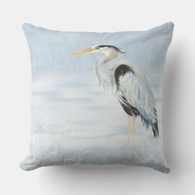 Underbar Watercolor Blue Heron Bird Wildlife Art Utomhuskudde (Framsida)