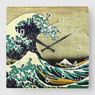 Underbar Wave av Kanagawa Fyrkantig Klocka