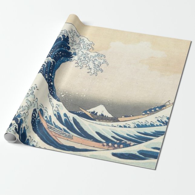 Underbar Wave av Kanagawa Japansk Ukiyo-e Decoupag Presentpapper (Utrullad)