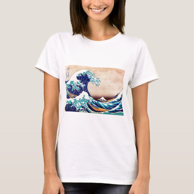 Underbar Wave av Kanagawa japanskt träblock Skriv  T-shirt (Framsida)