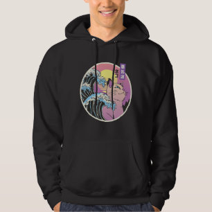 Underbar Wave Cat Art Mashup Japansk Vaporwave Ret Hoodie