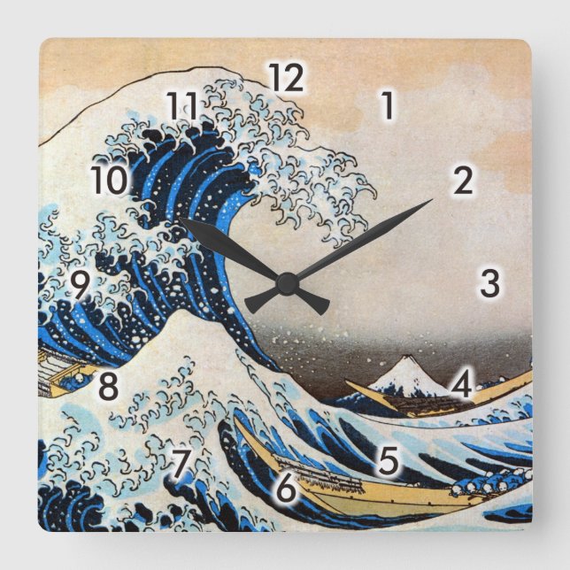 Underbar Wave, Hokusai, Ukiyo-e Fyrkantig Klocka (Framsida)