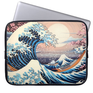 Underbar Wave inspirerade rosa sakura-estetisk Laptop Fodral