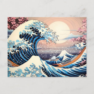 Underbar Wave inspirerade rosa sakura-estetisk Vykort