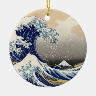 Underbar Wave Kanagawa japansk målning Julgransprydnad Keramik