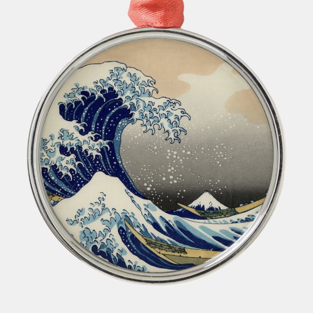Underbar Wave Kanagawa japansk målning Julgransprydnad Metall (Framsidan)