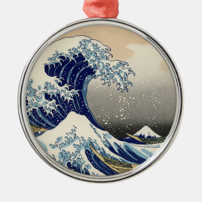 Underbar Wave Kanagawa japansk målning Julgransprydnad Metall (Framsidan)