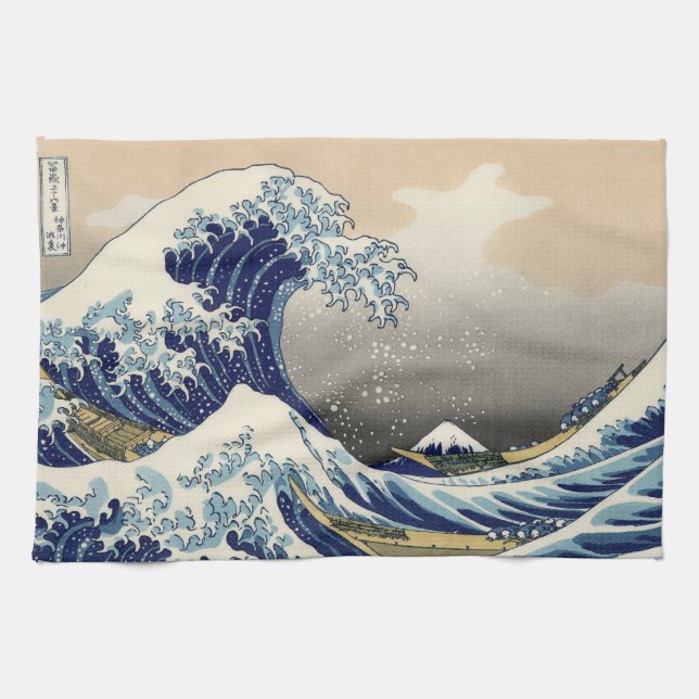 Underbar Wave Kanagawa japansk målning Kökshandduk (Horisontell)