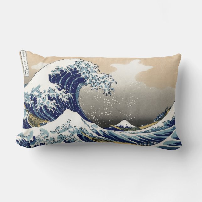 Underbar Wave Kanagawa japansk målning Lumbarkudde (Framsida)