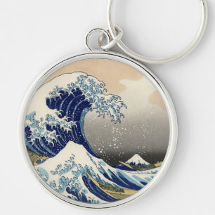 Underbar Wave Kanagawa japansk målning Rund Silverfärgad Nyckelring