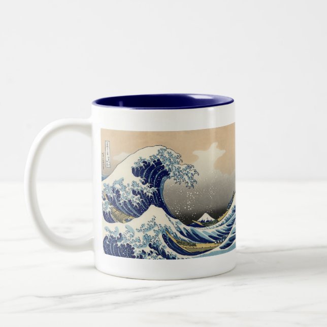 Underbar Wave Kanagawa japansk målning Två-Tonad Mugg (Vänster)