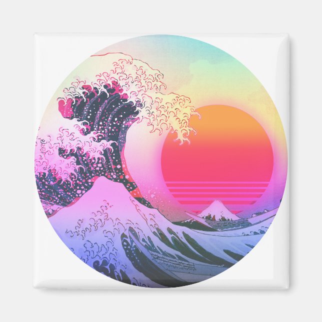 Underbar Wave Kanagawa Vaporwave Vintage Aesthetic Magnet (Framsidan)