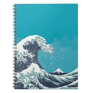 Underbar Wave och Mount Fuji vintage japanese wood Anteckningsbok