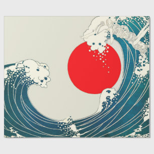 UNDERBAR WAVE OCH RED SOL Blue White Nautical Presentpapper