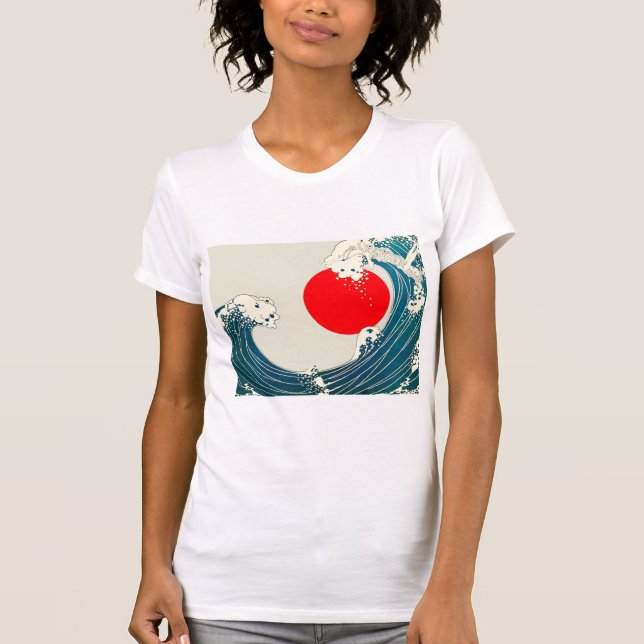 UNDERBAR WAVE OCH RED SOL Blue White Nautical T Shirt (Framsida)