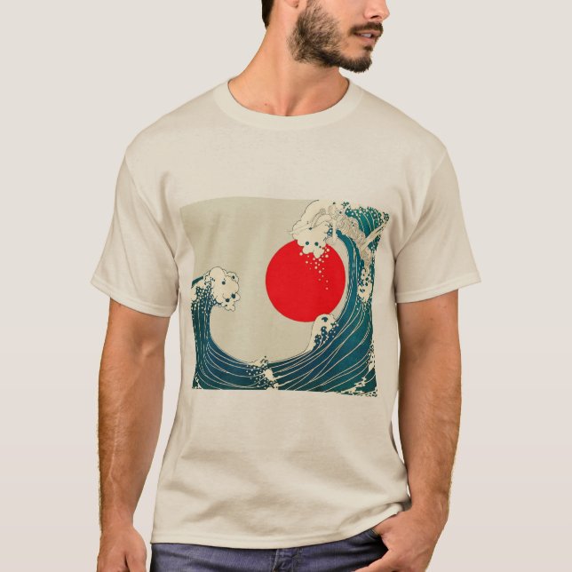 UNDERBAR WAVE OCH RED SOL Blue White Nautical T Shirt (Framsida)