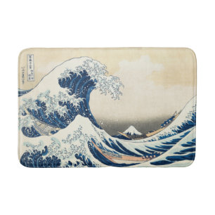 Underbar Wave Off Kanagawa Hokusai Vintage Japansk Badrumsmatta