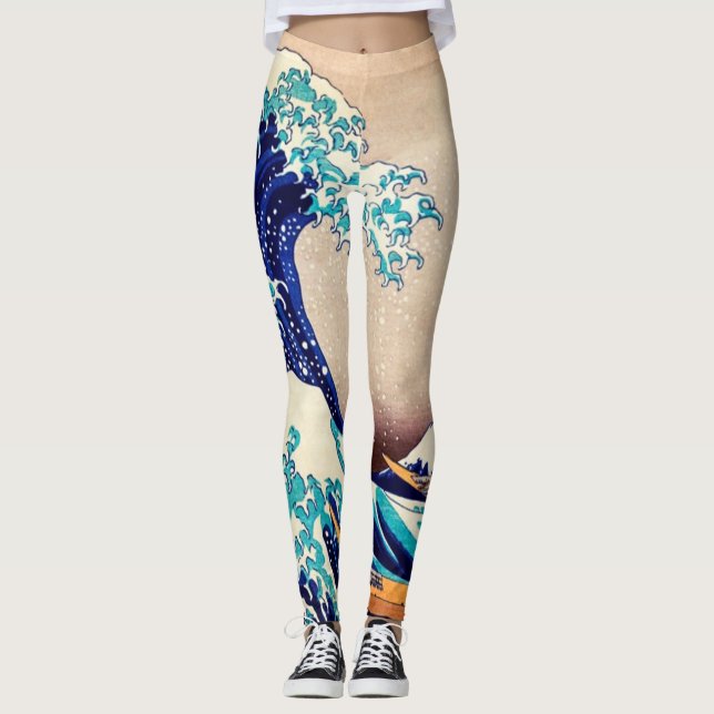 Underbar Wave Off Kanagawa Vintage Japansk Art Leggings (Framsida)