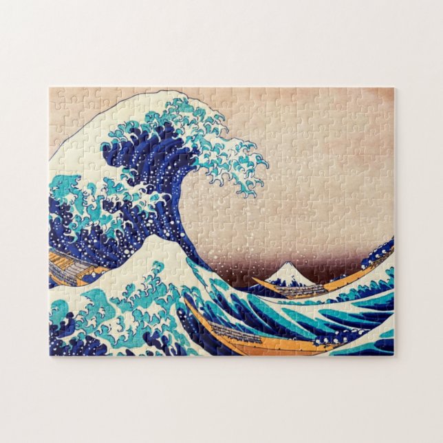 Underbar Wave Off Kanagawa Vintage Japansk Art Pussel (Horisontell)