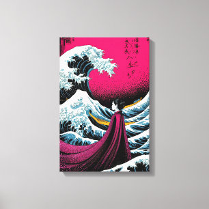 Underbar Wave Remix med Elegant japansk Woman Canvastryck