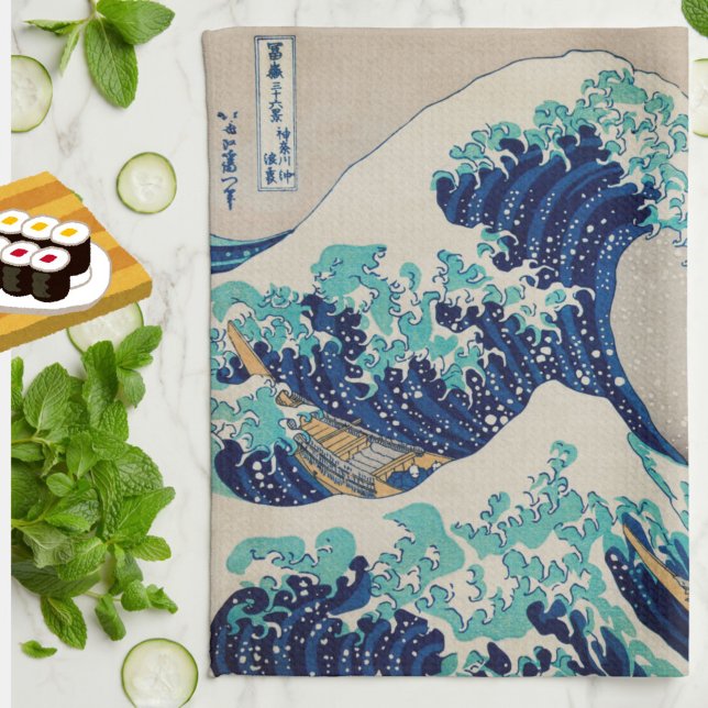 "Underbar Wave" Vintage Japansk Art Hokusai Kökshandduk (Fresh and elegant, this "Great Wave" by Hokusai kitchen towel will add style to your meals!)