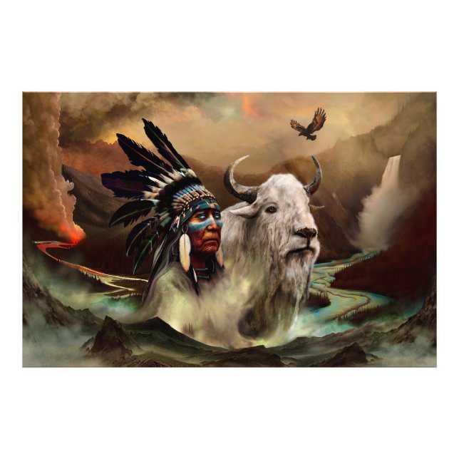 Underbar White Buffalo Tatanka / Indian Fototryck (Framsidan)