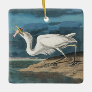 Underbar White Heron Audubon Bird Wildlife Paintin Julgransprydnad Keramik
