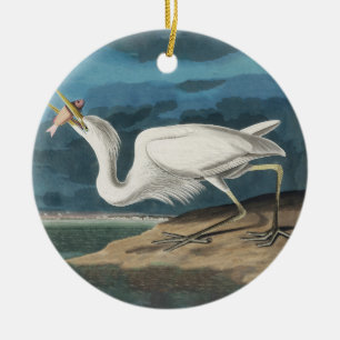 Underbar White Heron Audubon Bird Wildlife Paintin Julgransprydnad Keramik