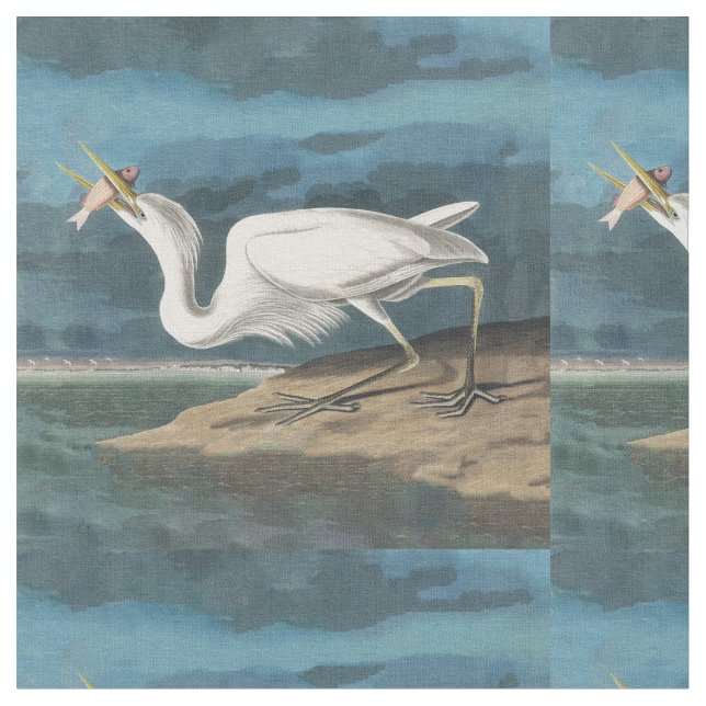 Underbar White Heron Audubon Bird Wildlife Paintin Tyg (Närbild)