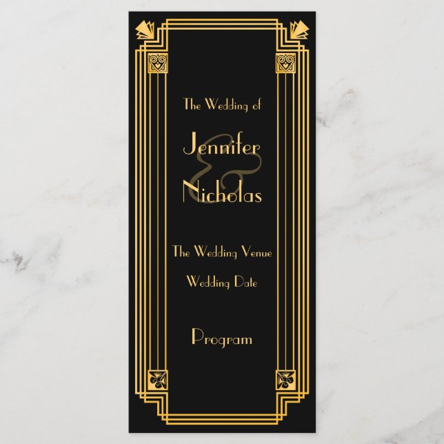 Underbara 1920-talets Art Deco Inspired Bröllop Pr Program (Framsida)