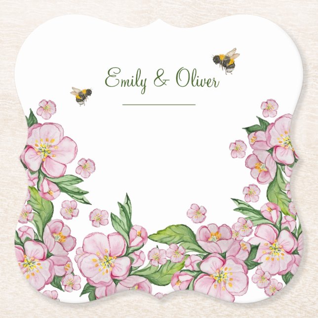 Underbara akrobatiska äppelträd blommor och bіе underlägg papper (Framsida)