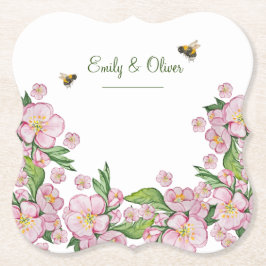 Underbara akvarell äppelträd blommor och bіar underlägg papper