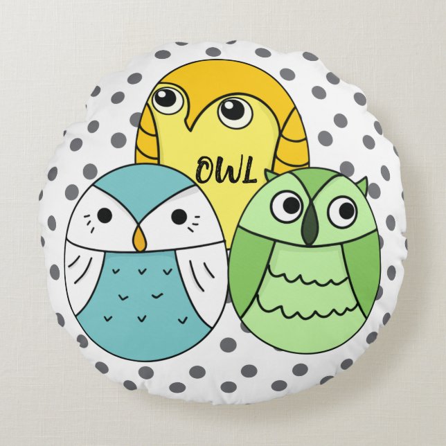 Underbara barn i uggla mönster rund kudde (Framsidan)
