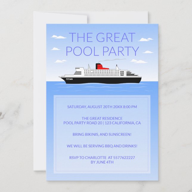 Underbara Bassäng Party Inbjudningar (Framsida)