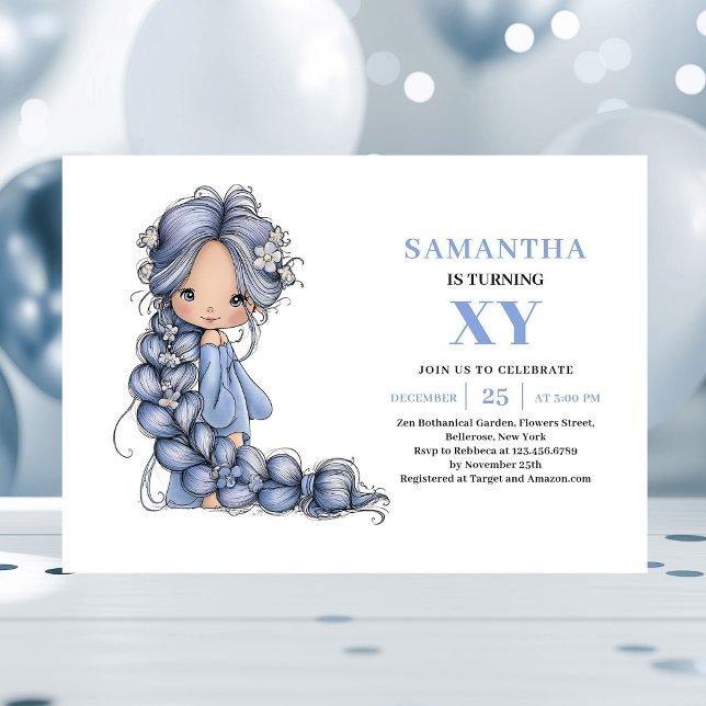 Underbara Blå Älvflicka Födelsedags Magisk inbjuda Inbjudningar (Wonder Blue Fairy Girl Birthday Magical invitation)