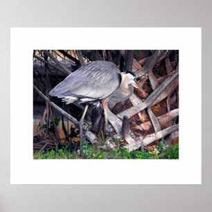 Underbara Blå Heron och Handflatan Träd Poster