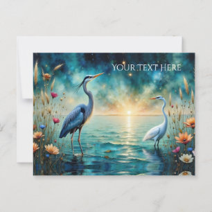 Underbara Blå öron och Egret-blommor vatten Vykort