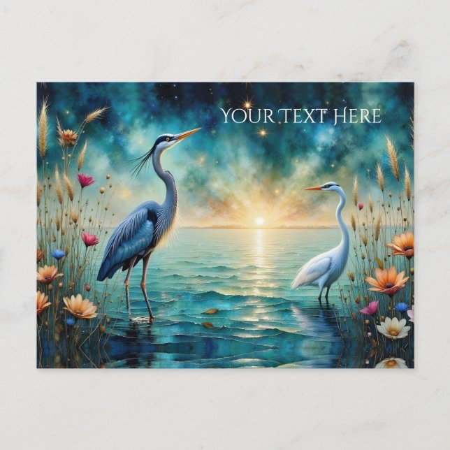 Underbara Blå öron och Egret-blommor vatten Vykort (Framsida)