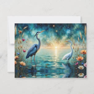 Underbara blommor av arten Heron och Egret i vatte Vykort