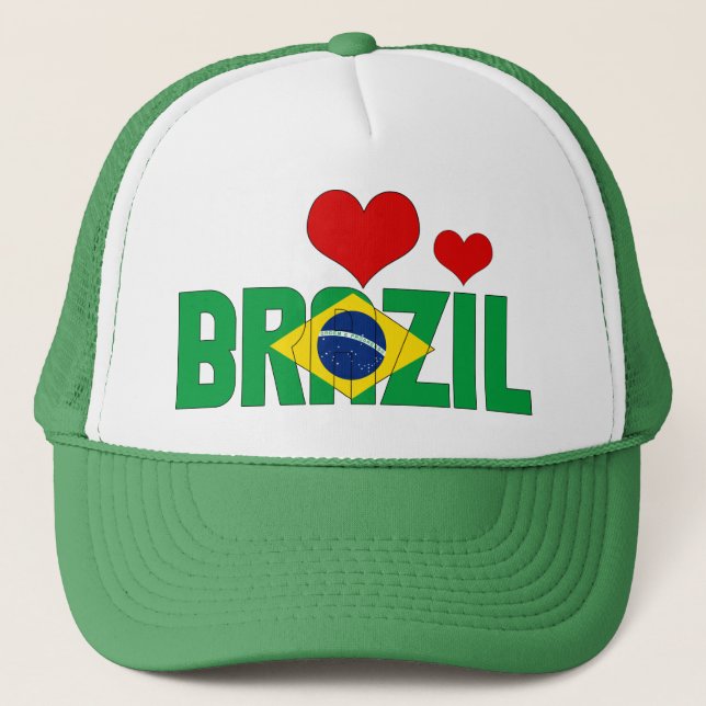 Underbara Brasilianska Flagga Hearts Patriotic Keps (Framsida)