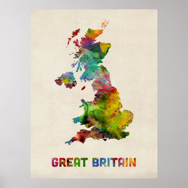 Underbara brittiska vattenfärgen Karta Poster (Framsidan)