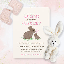 Underbara Bunnies med Hearts Girl Baby Shower Inbjudningar